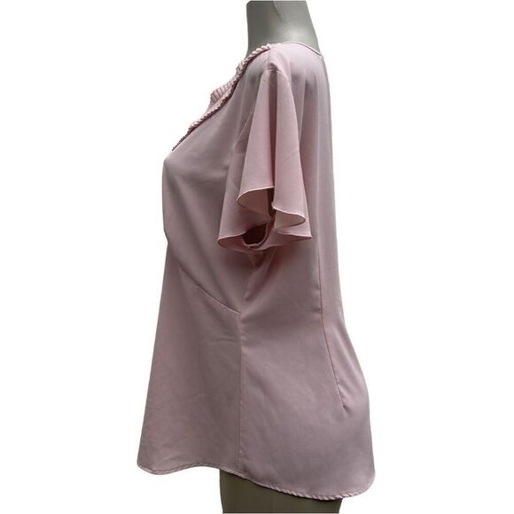 Spense Blouse Women's XL Pink Button Front Accordion Pleat Trim Flutter Sleeve - Picture 7 of 11